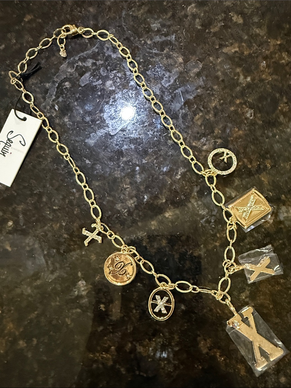 Anthropologie-Sequin NYC XOXO Gold-Tone Multi-Charm Necklace!!🔥🔥🔥 - Picture 2 of 16